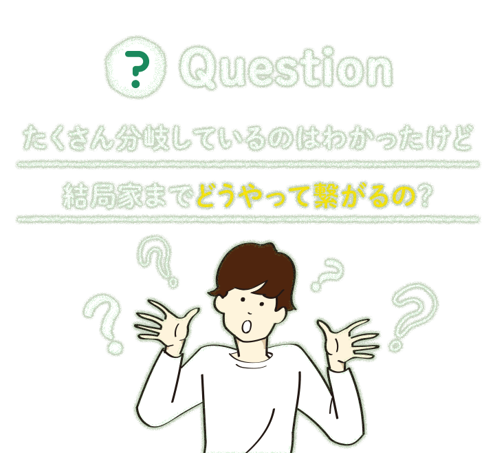 たくさん分岐しているのはわかったけど結局家までどうやって繋がるの？