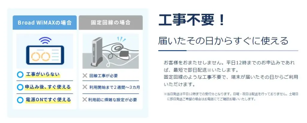 工事不要！届いたその日からすぐ使える