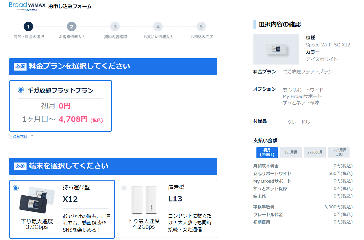 申し込みフォームで選択