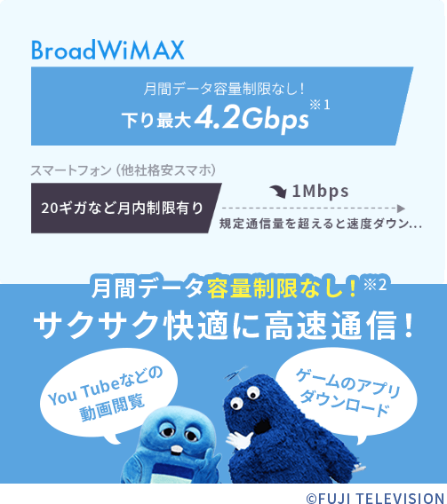 BroadWiMAX　月間データ容量制限なし！下り最大4.2Gbps