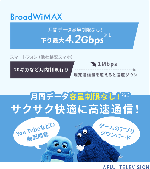 BroadWiMAX 月間データ容量制限なし!下り最大4.2Gbps