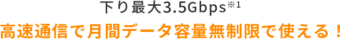 高速通信で月間データ容量無制限で使える!