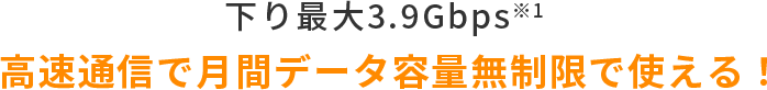 高速通信で月間データ容量無制限で使える！