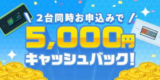 2台同時お申込みで5,000円キャッシュバック