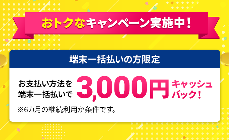お得なキャンペーン実施中！3,000円キャッシュバック