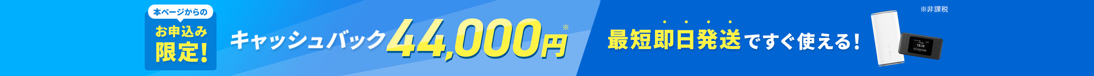 本ページからのお申込み限定！キャッシュバック44,000円